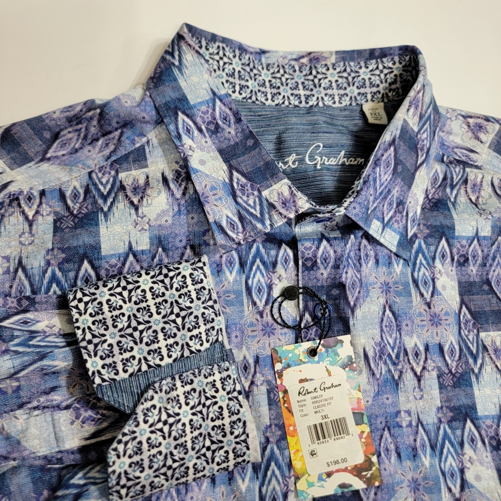 Nwt $198 Robert Graham Oakley Geometric L/S Shirt Mens 3xl Flip Cuff Resort Wear